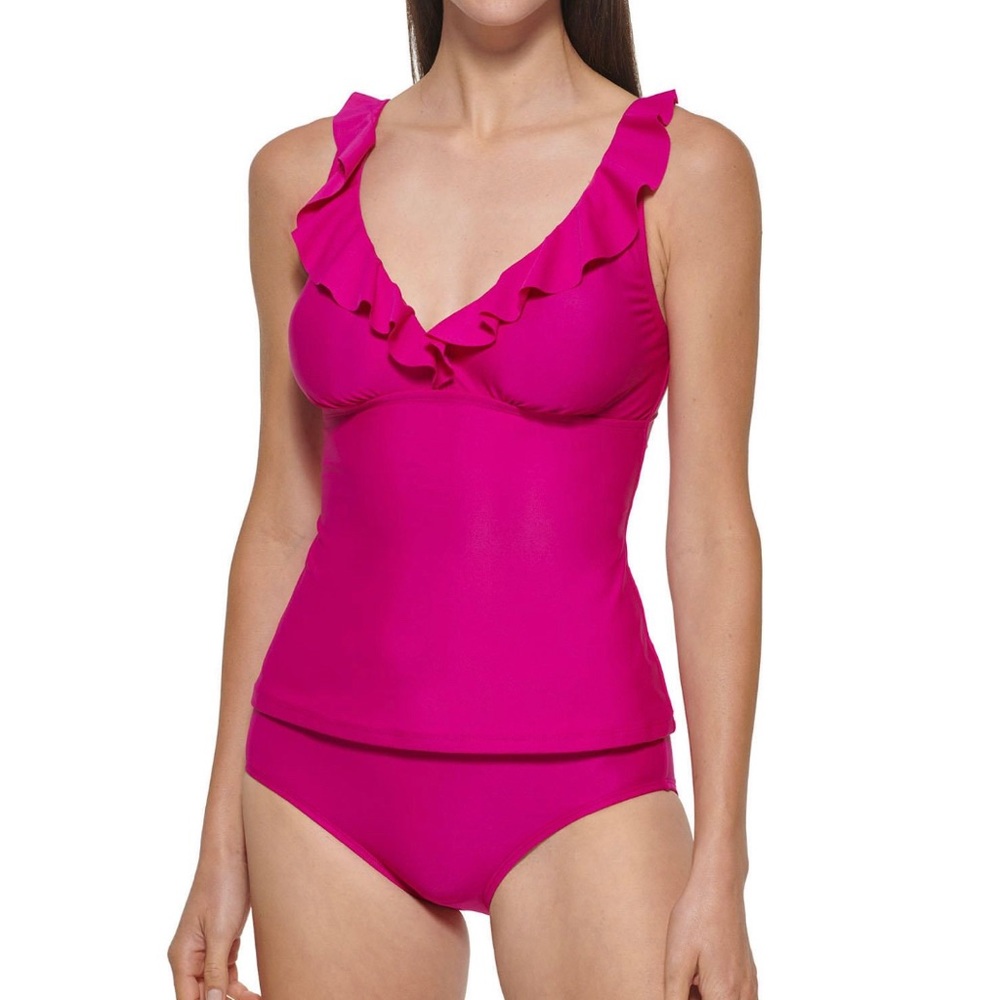 $118 DKNY Two Piece Tankini Swimsuit 4-WAY STRETCH FABRIC UPF protect  XL